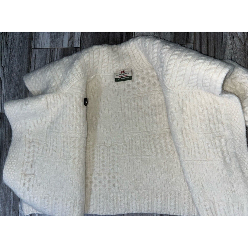 Carraig Donn Irish Wool Fisherman Cream Sweater Cardigan Kids Size M Cable Knit - Picture 4 of 10